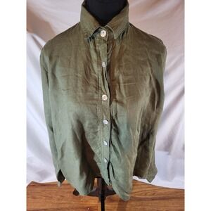 LJC Designs Size XL Olive Green Oversized Lagenlook Button Up‎ Linen Shirt